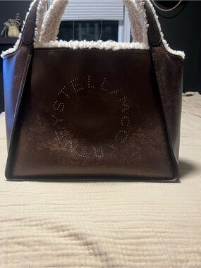 Stella McCartney Dark Brown Tote with Cream Shearling Trim